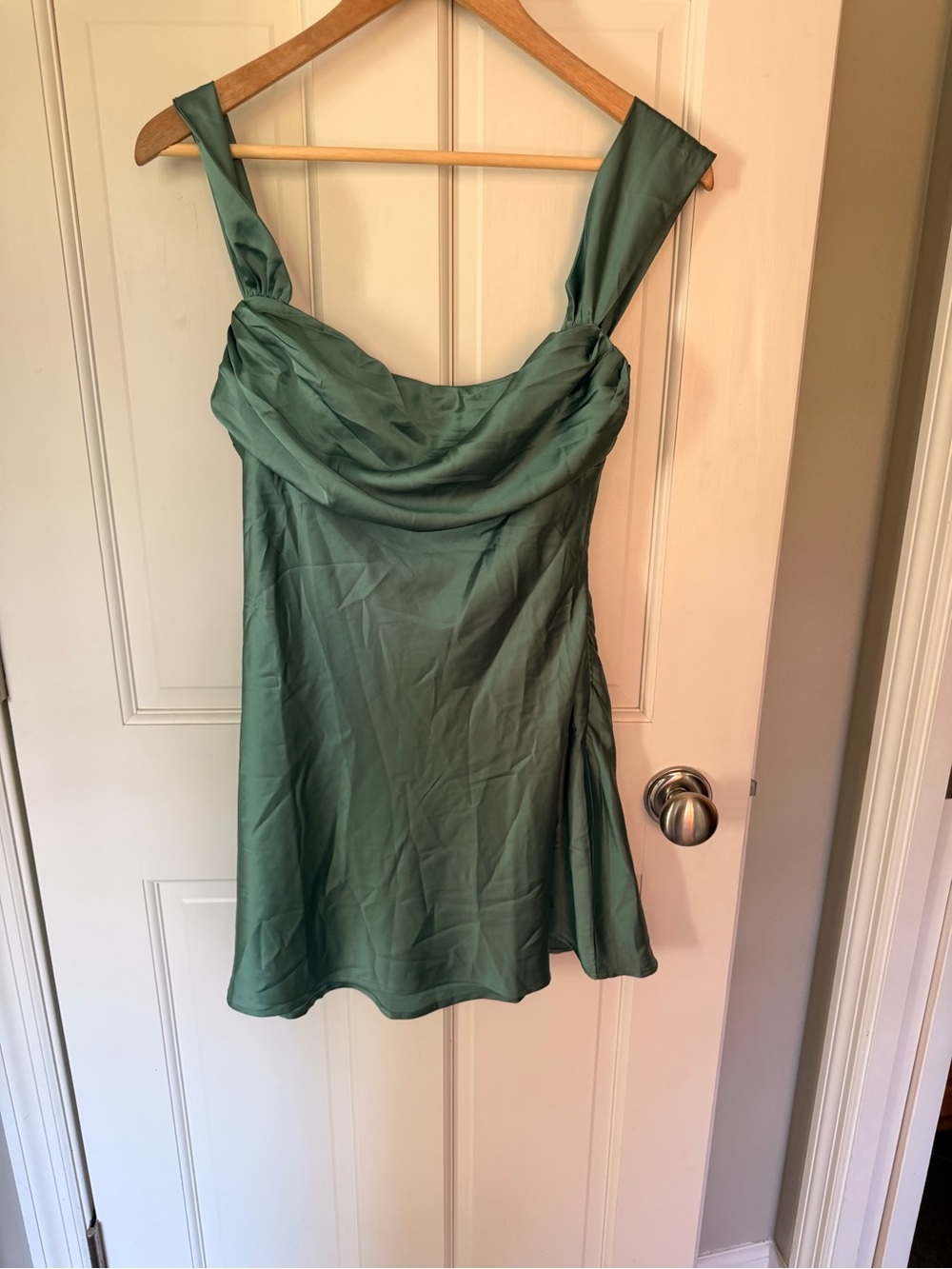 Beginning Boutique Sage Green Cowl Neck Mini Dress